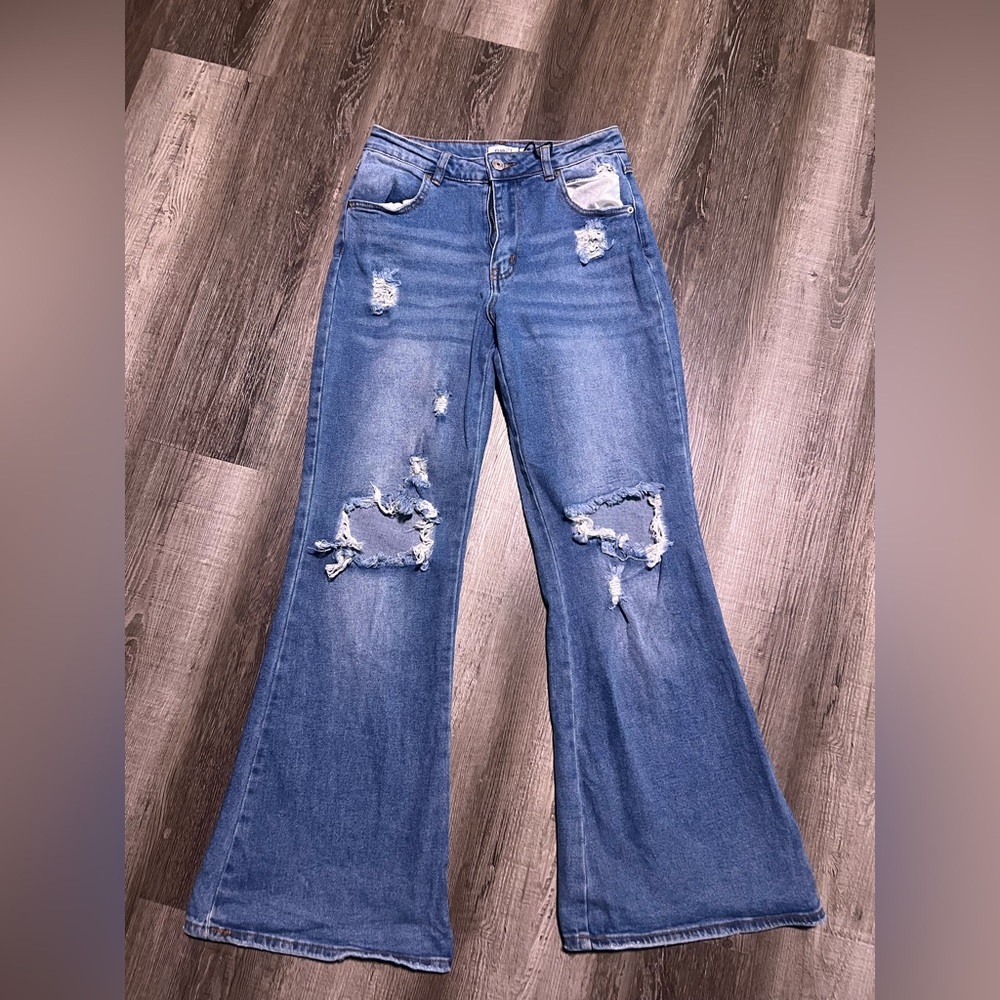 Rue21 Light Blue Distressed wide leg Flare Jeans